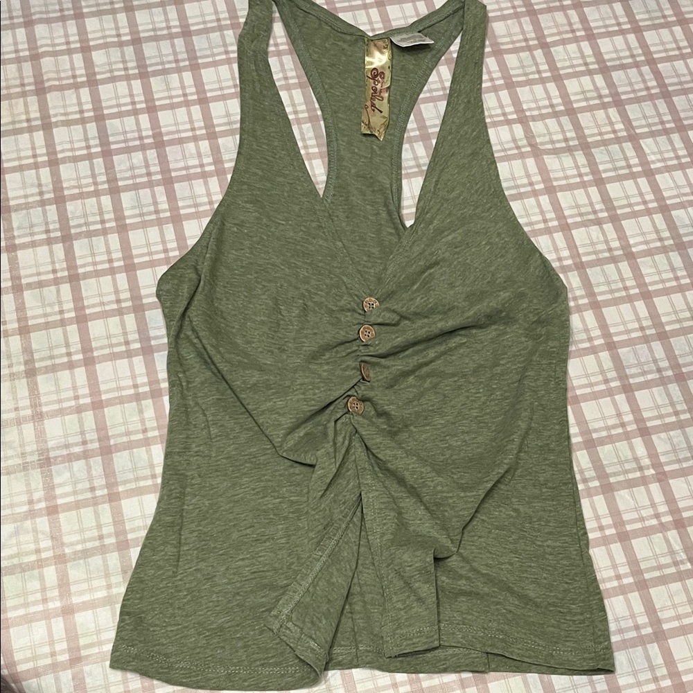 ❗️2 for $8 - Olive Green Button-Front Tank Top